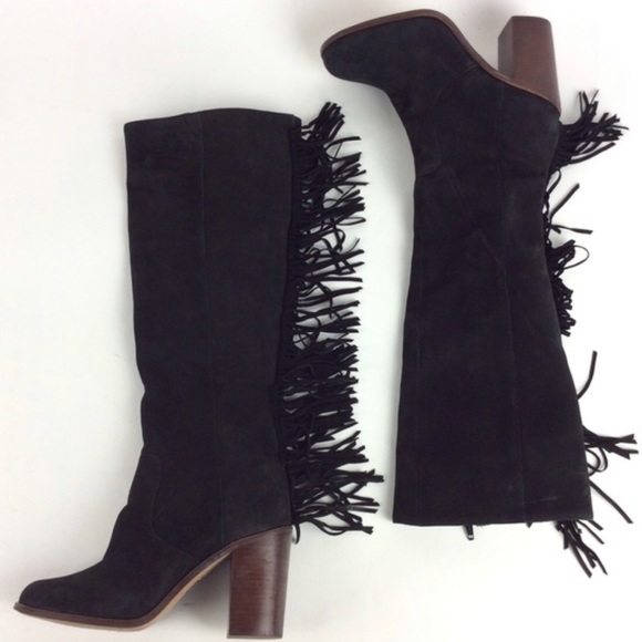 Gianni Bini fringe Back Drop suede heeled boots